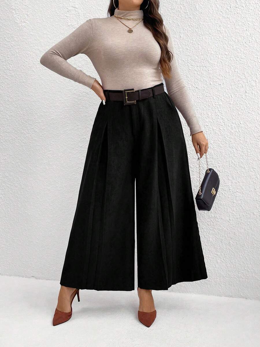 Calvaya 加大码纯色腰带，优雅休闲宽松西装裤