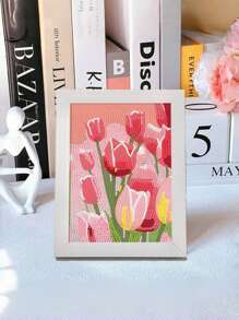 Pink Tulip Diamond Painting Kit With Frame - 5D DIY Full Drill Floral Art, Beginner Friendly Craft For Adults, Home Decor Wall Art, Unique Gift Idea