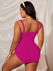 Swim Lushoire Plus Size Women One-Piece Swimsuit With Flounced V-Neck, Spaghetti Strap, Summer Beach