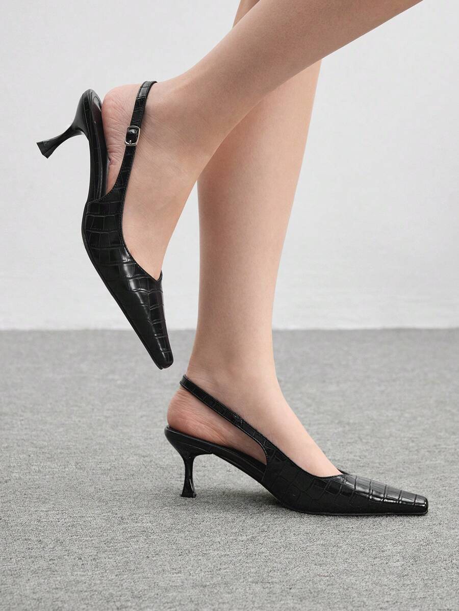 CUCCOO BIZCHIC Women High Heel Pointed Toe Hollow Stilettos, Fashionable Elegant Stone Texture Pumps New Year Holiday - Black - View 1