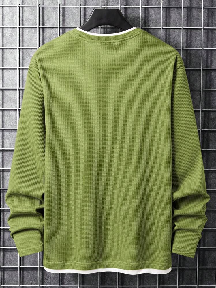 تي شيرت رجالي كاجوال بأكمام طويلة بياقة دائرية ذو...