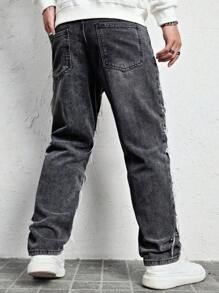 Manfinity LEGND Casual Men Straight Loose Jeans With Frayed Hem And Pockets, Versatile - Grey - View 2