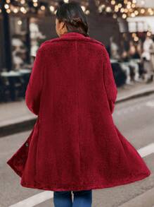 SHEIN LUNE Plus Size Women Casual Reversible Fluffy Dzianinowa Luźna Kurtka Kołnierzowa, Jesień/Zima Na Ubrania Noworoczne