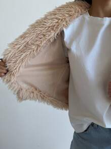 Aloruh Elegant Vintage Large Lapel Modern Faux Fur Jacket For Autumn/Winter - Apricot - View 7