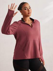 Easithlete Sudadera de yoga de manga larga con bolsillos y media cremallera, para el Año Nuevo Chino, talla grande - Rojo - Ver 1