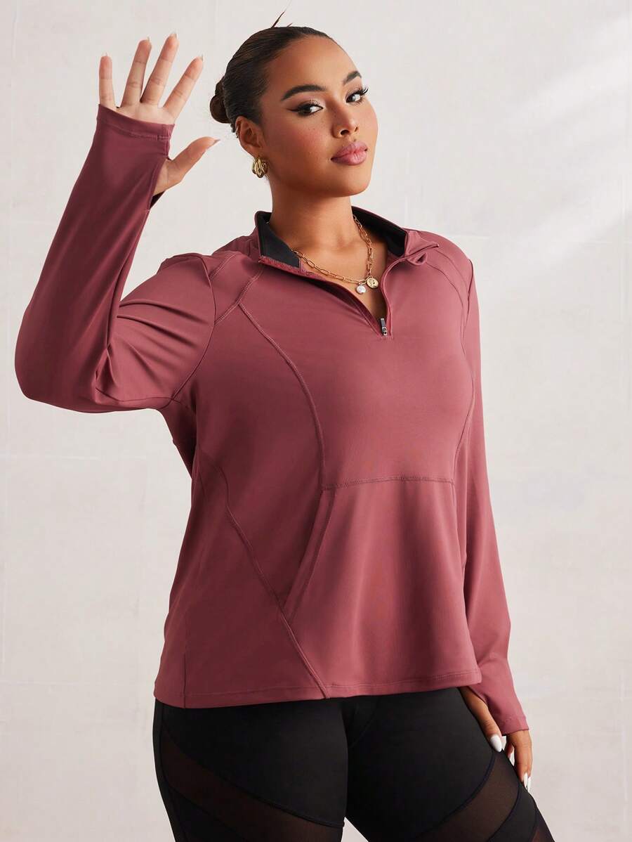 Easithlete Sudadera de yoga de manga larga con bolsillos y media cremallera, para el Año Nuevo Chino, talla grande - Rojo - Ver 1