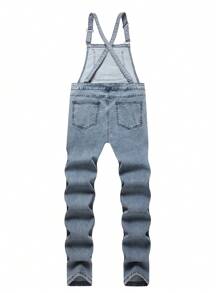 Manfinity Homme Men's Casual Washed Slim Fit Denim Bib Overalls
