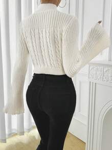 Chiquease Suéter de punto de cable con cuello alto, mangas acampanadas y bordado de letras para uso casual diario de mujer