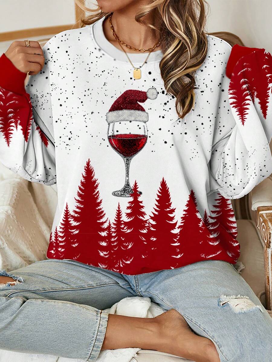 SHEIN LUNE 休闲简约图案印花圆领宽松女式运动衫，适合夏季 - 彩色 - 查看 1