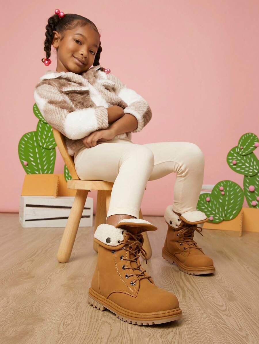 Mini mi Bestseller Kid's Camel Fold-Over Combat Boots – Cozy, Convertible Two-Way Wear For Winter Style - Camel - View 1