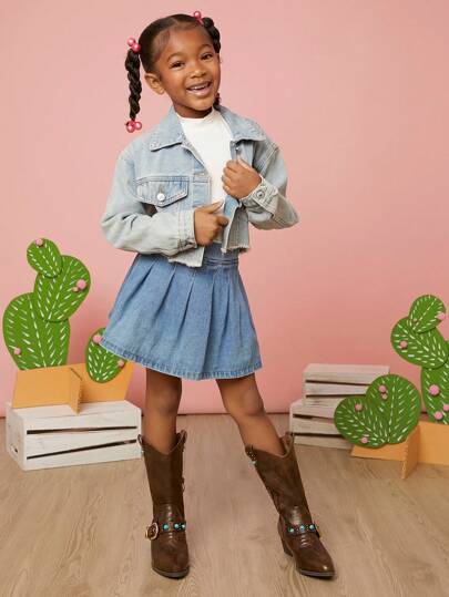 Mini mi Botas vaqueras marrones hasta el tobillo para niños talla grande vendidas con hebilla vintage, acentos turquesa, apariencia distressed de PU-alegre, con un aspecto chicluxurioso