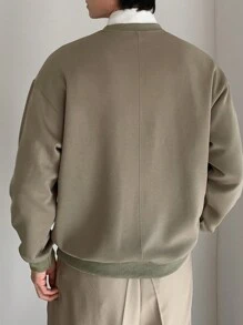 DAZY Jersey de cuello redondo de manga larga casual y holgado de unicolor para hombre, adecuado para otoño/invierno
