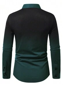 Manfinity Mode Men's Casual Commuting Ombre Long Sleeve Shirt, Autumn, For Fall - Green - View 2