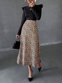 RueChic Ladies Elegant Paneled Leopard Print Cinched Waist Dress, Autumn - Multicolor - View 4