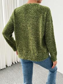SHEIN LUNE Women Casual Drop Shoulder Round Neck Mix Knitted Sweater, Autumn/Winter Fall - Green - View 2