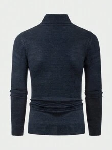RueChic Men Solid Turtle Neck Regular Sweater - Navy Blue - View 2