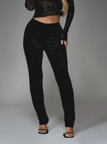 MISSGUIDED Quần tây dạ hội sang trọng bằng nhung, ống đứng, thích hợp cho các buổi tiệc trang trọng, dịp đặc biệt, thanh lịch và thời trang mùa lễ hội. - màu đen - Xem 1