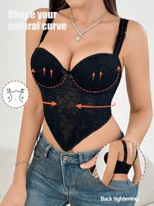 Camiseta de tirantes asimétrica de encaje sexy - Negro - Ver 1