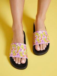 LOONEY TUNES X SHEIN 女士卡通图案 PVC 拖鞋，轻便，适合室内和室外穿着，适合圣诞节和新年假期氛围秋冬季、情人节