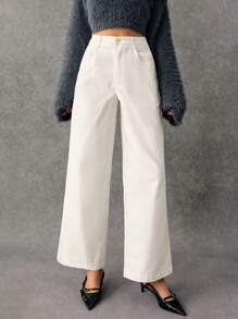 Poéselle 高腰闊腿褲 - 白色 - 查看 6