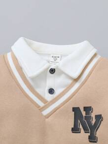 SHEIN Bộ 2 quần nỉ cổ polo phong cách đại học cho bé trai 2 trong 1 - Màu Khaki - Xem 6