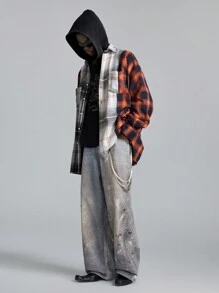 NEON BLANC 男士宽松格纹编织长袖休闲衬衫，红色 - 紅色 - 查看 1