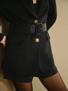 MOTF STUDIO 羊毛可拆卸毛绒领扣腰带西装外套，新年款 - 黑色 - 查看 3