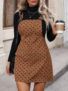 Calvaya Plus Size Women Polka Dot Pattern Pocket Casual Suspender Mini Dress