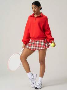 SHEIN Dewbera 1 pieza Sudadera de manga raglán de mujer con estampado de letras, forrada térmica, cálida, ropa deportiva navideña - Rojo - Ver 2