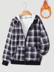 Lunelith SHEIN Lunessa Autumn/Winter Women's Full Plaid Print Hooded Fleece Warm Sweatshirt, Street Style & Campus Vibe Pullover Fall Outfit