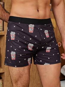 Manfinity Herren Boxershorts mit Popcorn- und Sternendruck und Kordelzug am Taillenbund