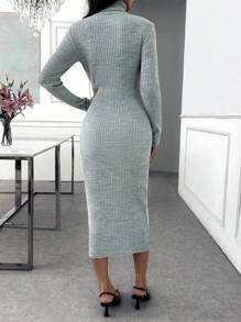 EURMUSE 3D Flower Detail Maxi Bodycorn Dress - Grey - View 3