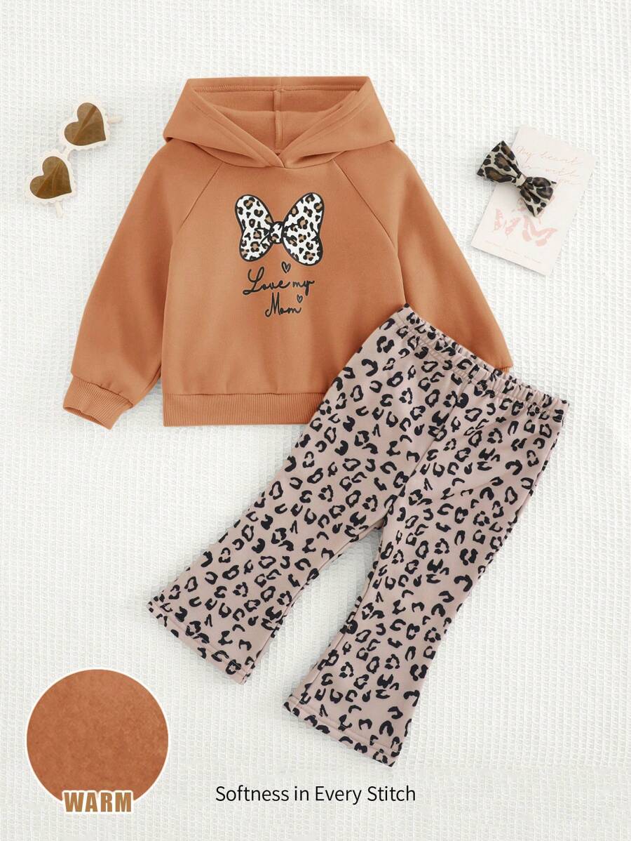 Cozy Pixies 2 Stück/Set Baby Mädchen Herz Grafik Kapuzen Raglan Langarm Pullover Sweatshirt und Trompetenform Hose Set, Herbstbekleidung