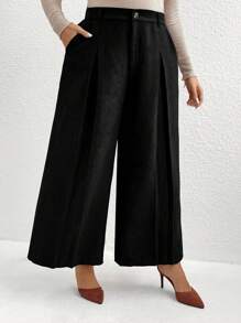 Calvaya 加大码纯色腰带，优雅休闲宽松西装裤