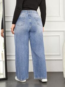 EURMUSE 100% Baumwolle Damen Jeans in Große Größen mit weitem Bein, Waschung und schrägen Taschen - Babyblau - Übersicht 2