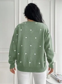 EURMUSE Jersey de punto con cuello en V y estampado de corazón para mujer, tallas grandes, informal y elegante para uso diario en invierno