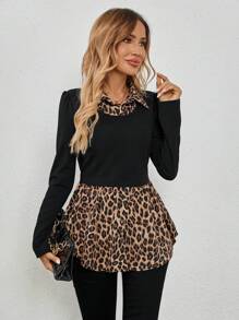 SHEIN Clasi 1pc Women Collared Long Sleeve Blouse - Multicolor - View 3