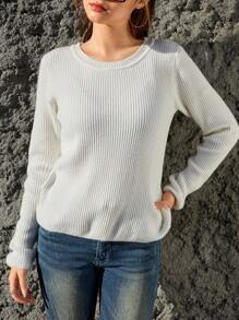 SHEIN Explorewe Teenage Girls Casual Plain Crew Neck Long Sleeve T-Shirt Sweater, Versatile For Autumn/Winter