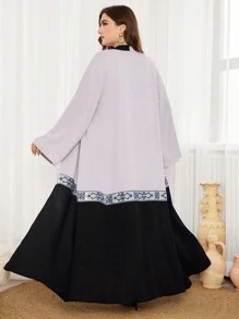 Al Najma Áo khoác cardigan dài hở phía trước viền ren tương phản cỡ lớn cho nữ, áo abaya hở tay dài thanh lịch, mặc thường ngày - Nhiều màu - Xem 2