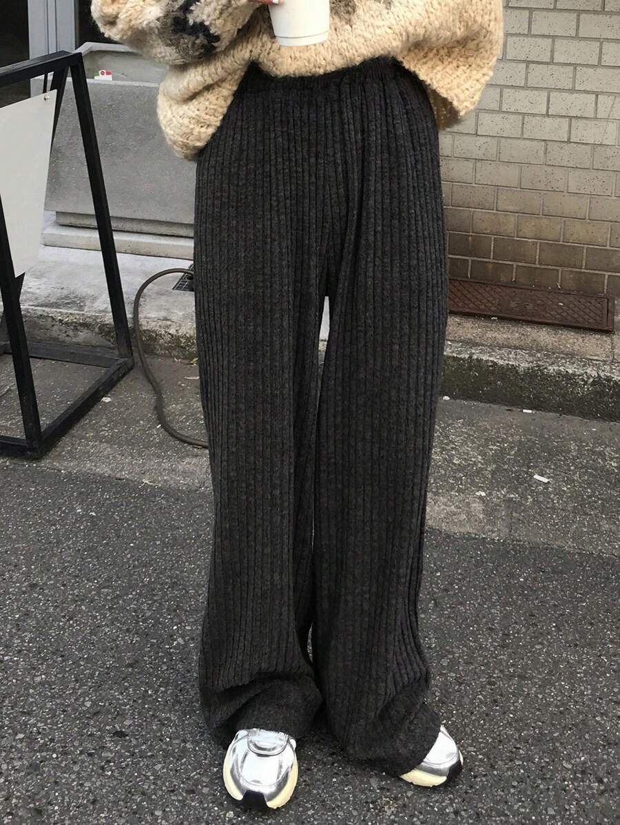 FRIFUL Women's Casual Versatile Solid Color Wide-Leg Loose Fit Pants - Grey - View 1