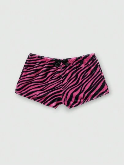 Kawaii Y2K Style Casual Zebra Print Fuzzy Shorts For Women