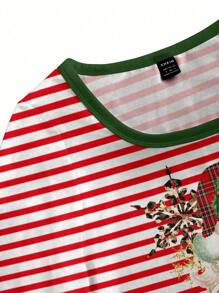 Glamance N_Standard 女士多色 T 恤长袖方领休闲图案、纯色、图案、条纹、圣诞夏季女装图案 T 恤女士外出 - 彩色 - 查看 4