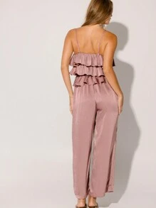 Aralina Soft Pink Flowy Wide Leg Ruffle Tiered Jumpsuit - Baby Pink - View 2