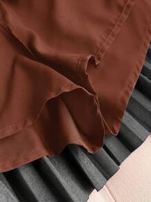 SHEIN Privé 女士高腰褶皱皮革迷你裙 - 咖啡棕 - 查看 3