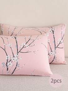 2 件最便宜的柔软超细纤维枕套 - 花卉枕套，防过敏透气枕套，大号长款标准大号双人床，全尺寸特大号双人床，身体床，欧式床和方形床，适合所有季节床上用品套装 - 粉色 - 查看 8