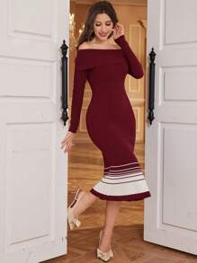 Modelyn Vestido de punto con hombros descubiertos y bajo estilo cola de sirena para ropa de Año Nuevo de mujer