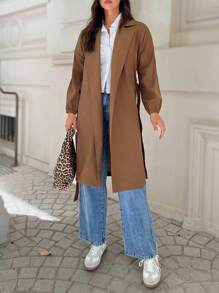 RueChic Abrigo trench elegante color caqui, chaqueta de moda casual y cálida