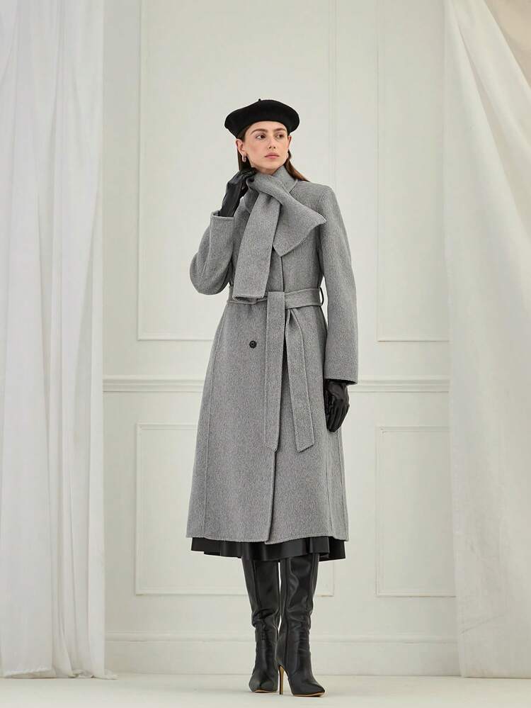 Nuevos productos de invierno, Abrigo largo de solapa doble de manga larga y elegante de unicolor para mujer, Abrigo de bufanda, Ropa de invierno para mujer, Ropa de abrigo, Abrigo de invierno para mujer, Ropa de Navidad para mujer, Atuendos de Año Nuevo