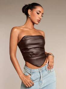 SHEIN BAE Top corset de tubo con volantes asimétricamente con dobladillo de mujer para otoño e invierno, disfraz de Halloween - Café integral - Ver 6