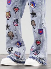 Chillumni Men's Front Button Pocket Simple Casual Denim Straight Flared Trousers - Medium Wash - View 7